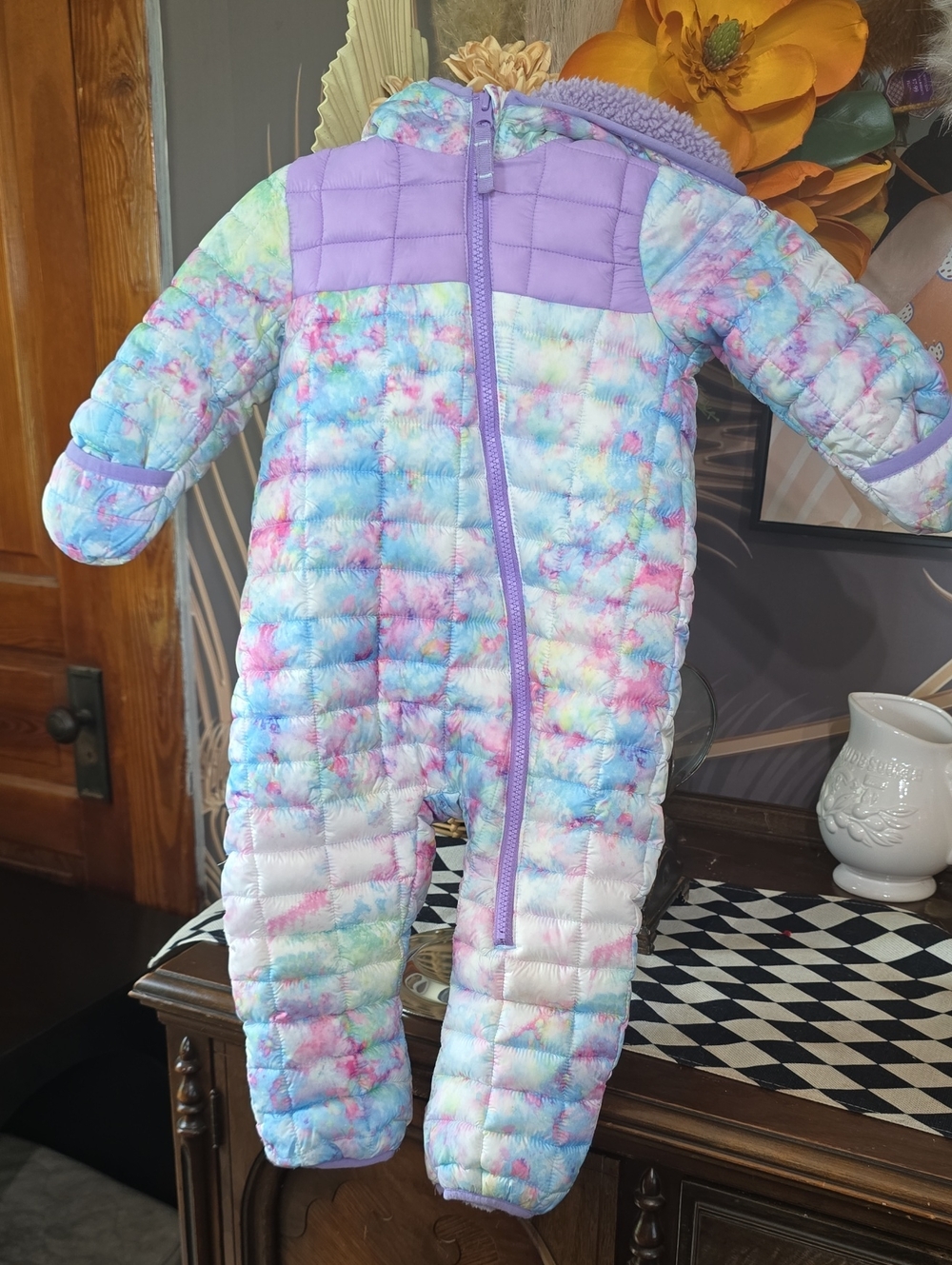 Snozu 12 18 Month Kids Quilted One-Piece Snowsuit - Lavender Multi Tie-Dye